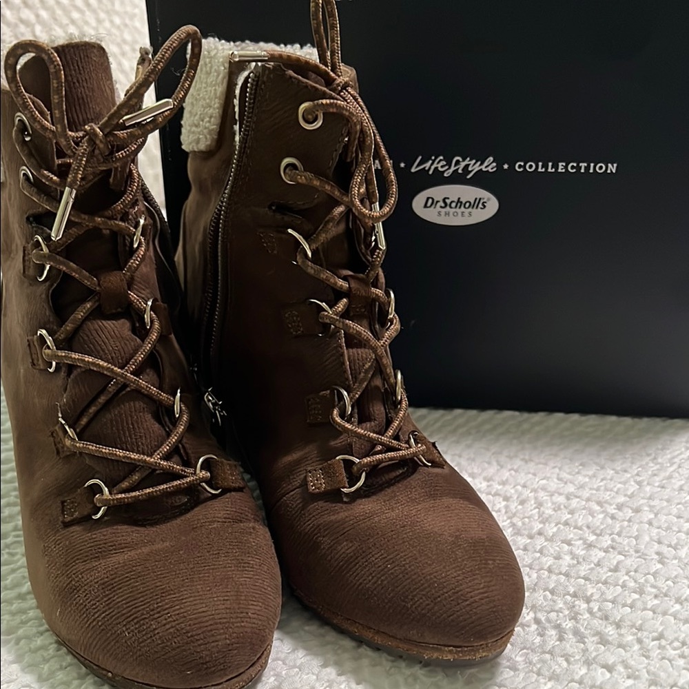 Dr. Scholl's Brown Lace Up Boots with Suede Finish